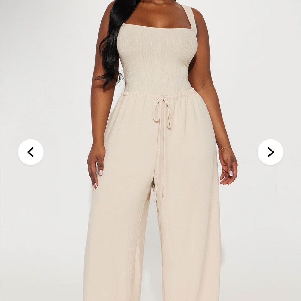 Fashion Nova Cream Wide-Leg Jumpsuit with Square Neckline